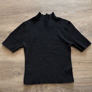 a new day Black Ribbed Short Sleeve Top